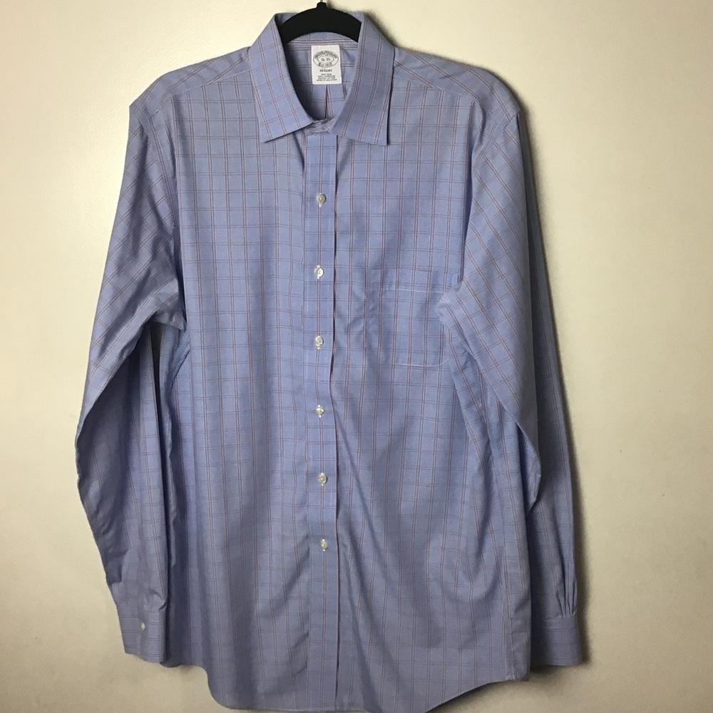 Brooks Brothers Regent blue plaid long sleeve button up dress shirt. 16-35